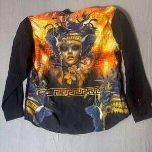 Akademiks Mens Medusa Graphic Button Down Shirt Black Orange XL